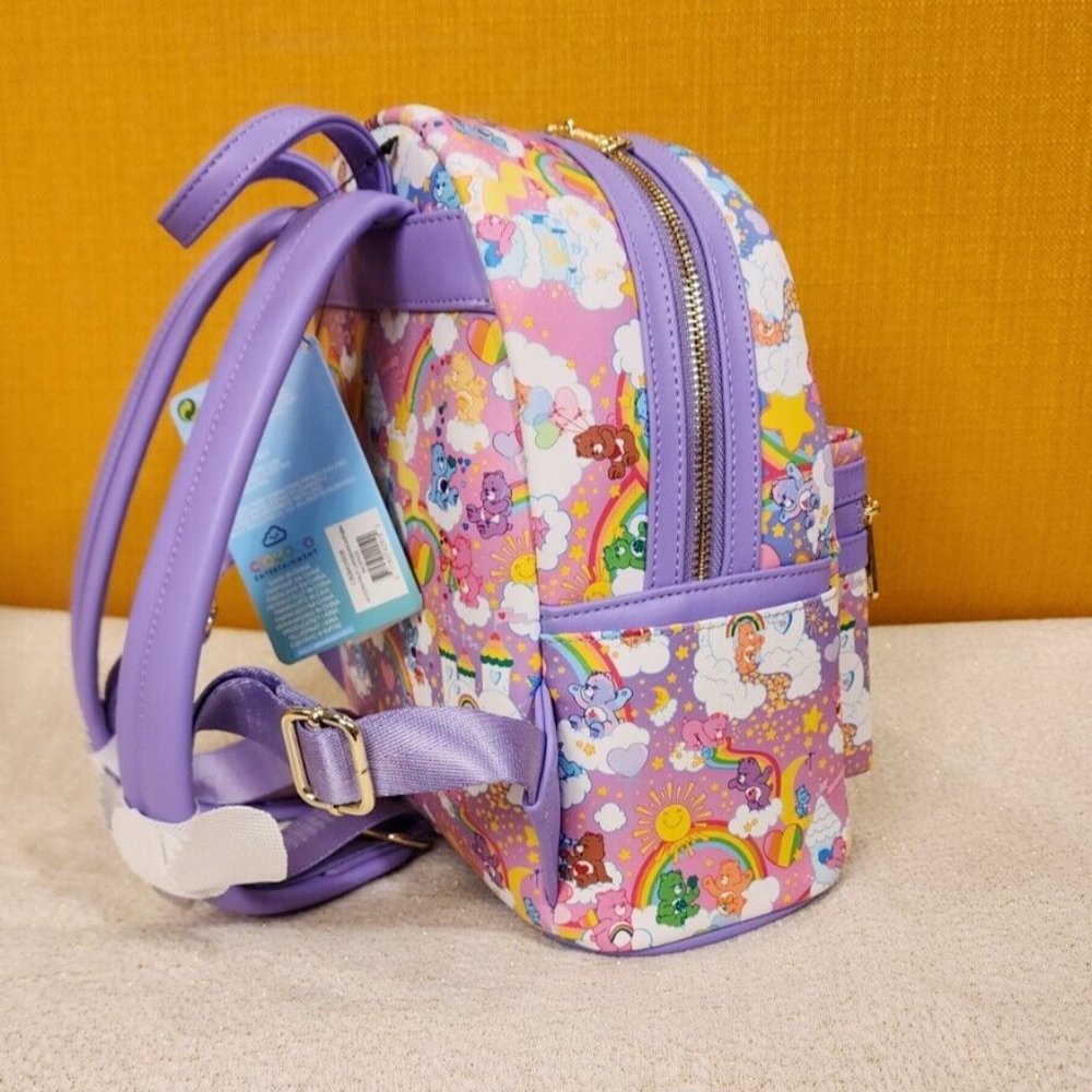 Loungefly Care Bears Purple Sunshine Rainbow AOP Mini Backpack NEW - Picture 5 of 13